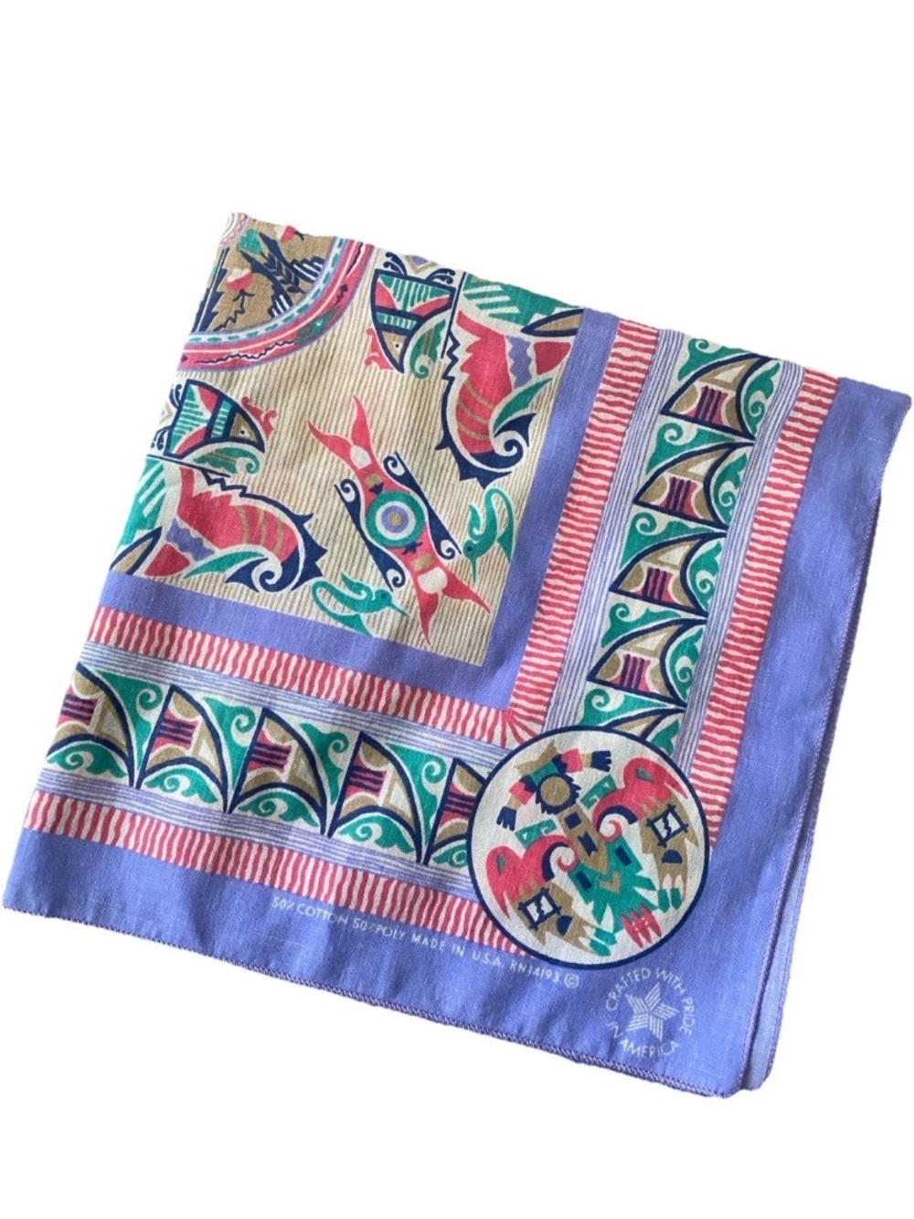 Tribal Indigenous Southwest Vintage Bandanna Handkerchief Scarf Poly Cotton USA